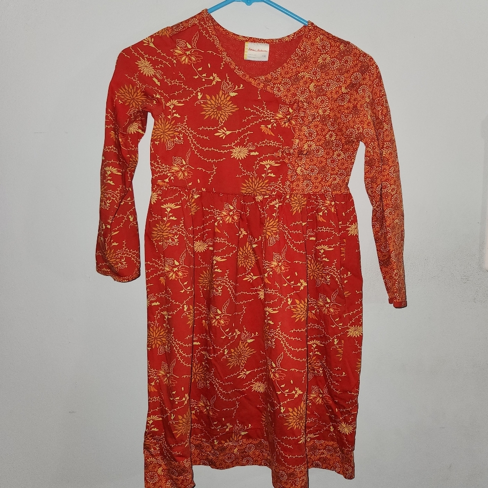 Hanna Andersson Floral Cotton Kimono Long Sleeve Dress Sz 8/9 130